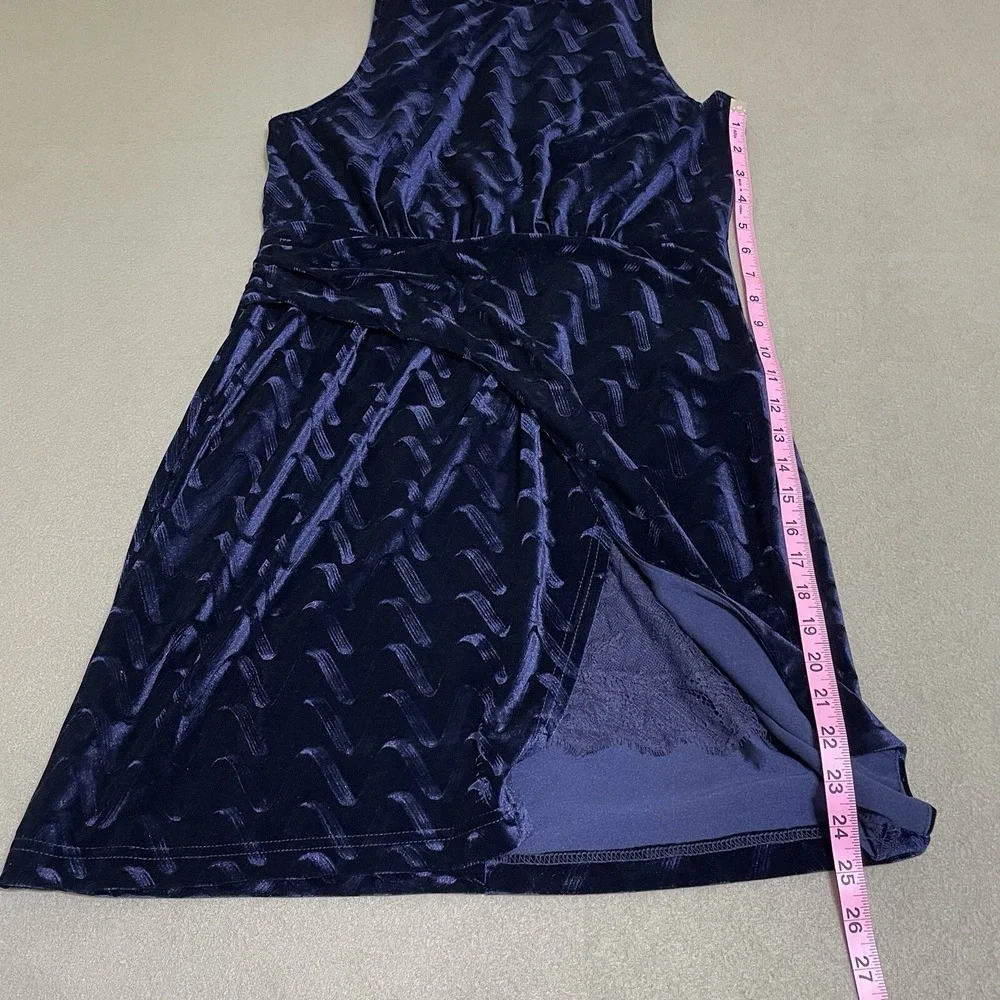 Women's Psychedelic Blue Velvet Lace Mini‎ Dress Halter Neck Slit L HOCO Formal